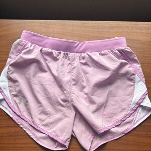 Under Armour Women's Pink and White Athletic Shorts